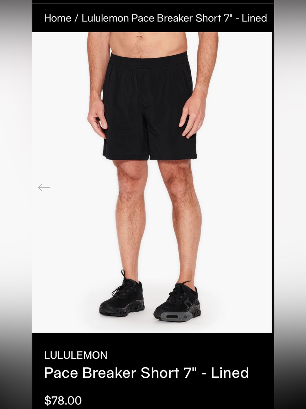 lululemon athletica Men’s Black Pace Breaker Shorts